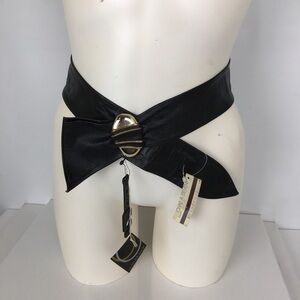 Vintage 80’s Leather Shop Black Soft Genuine Leather Belt NEW Size L Art To Wear